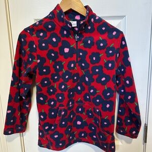 Hanna Andersson Girl Red Fleece Floral Quarter Zip Sweater Size 140 (US 10)